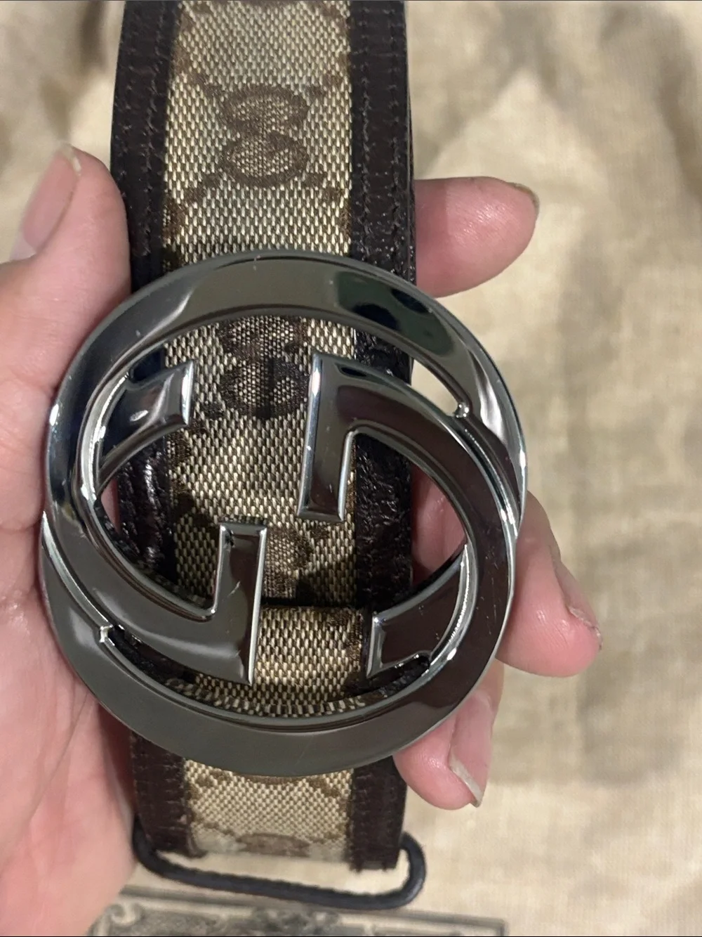 Gucci Brown Monogram GG Canvas Belt with Silver Interlocking GG Buckle